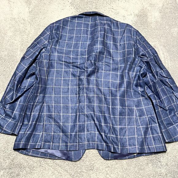 Ralph Lauren LRL Blazer Mens 50R 100% Linen 2-Button Coat Blue Windowpane Plaid - Picture 3 of 11